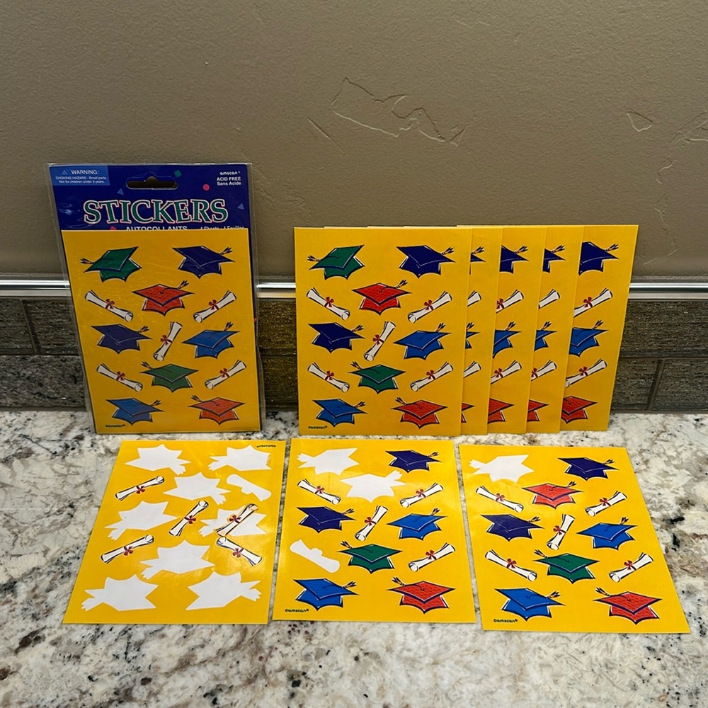 Graduation Stickers Mortar Boards Diplomas MultiColor 9 full 3 partial sheets